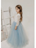 Ivory Lace Dusty Blue Tulle Gorgeous Flower Girl Dress Ivory Lace Dusty Blue Tulle Gorgeous Flower Girl Dress